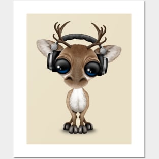 Cute Musical Reindeer Dj Wearing Headphones Posters and Art